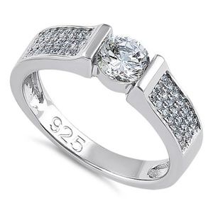 Sterling Silver channel & pave Engagement Ring